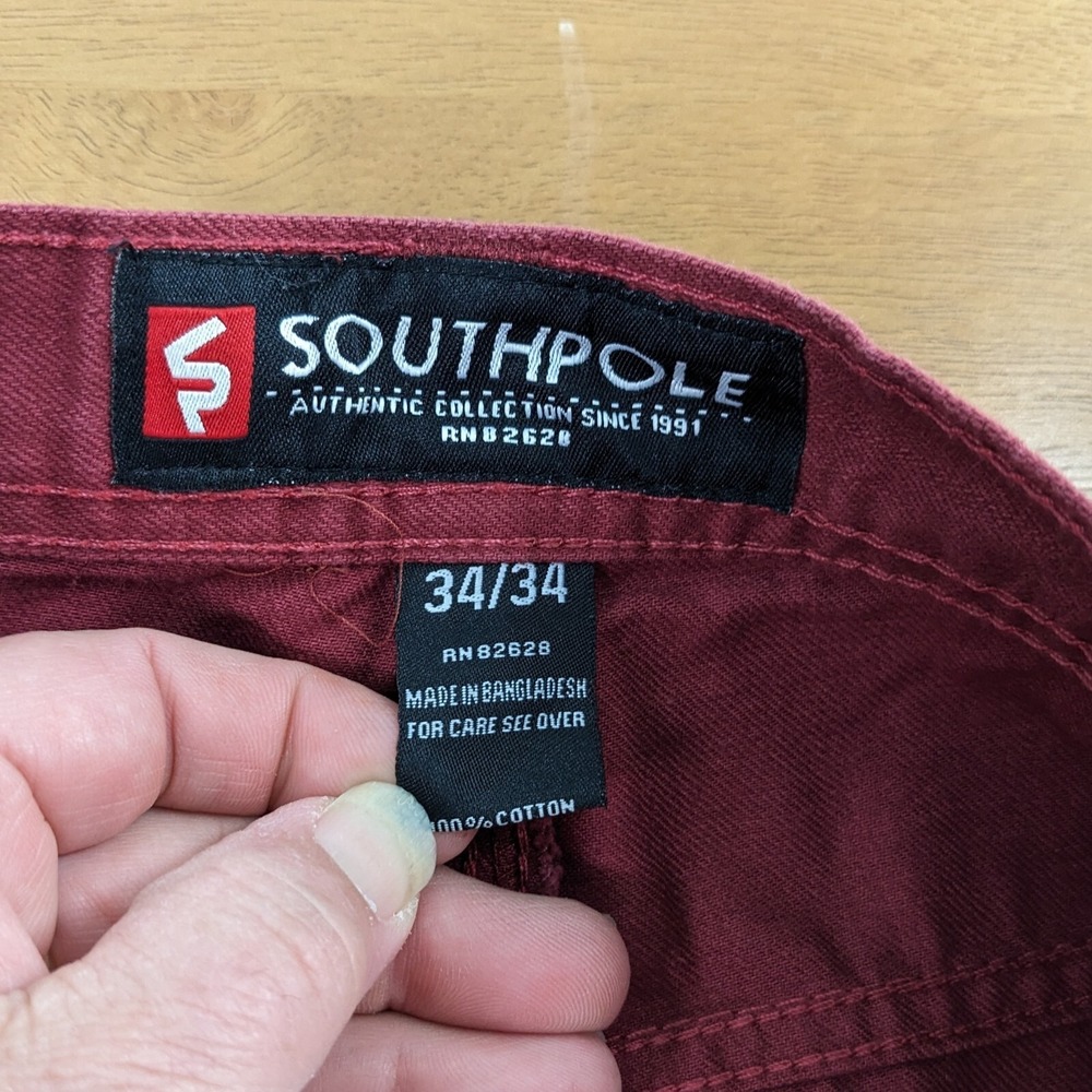 Southpole Men's Size 34x34 Burgundy Rock Style Distressed Denim Jeans - Picture 4 of 8